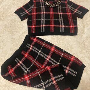 2 Piece Plaid Skirt Set, Sweater Material